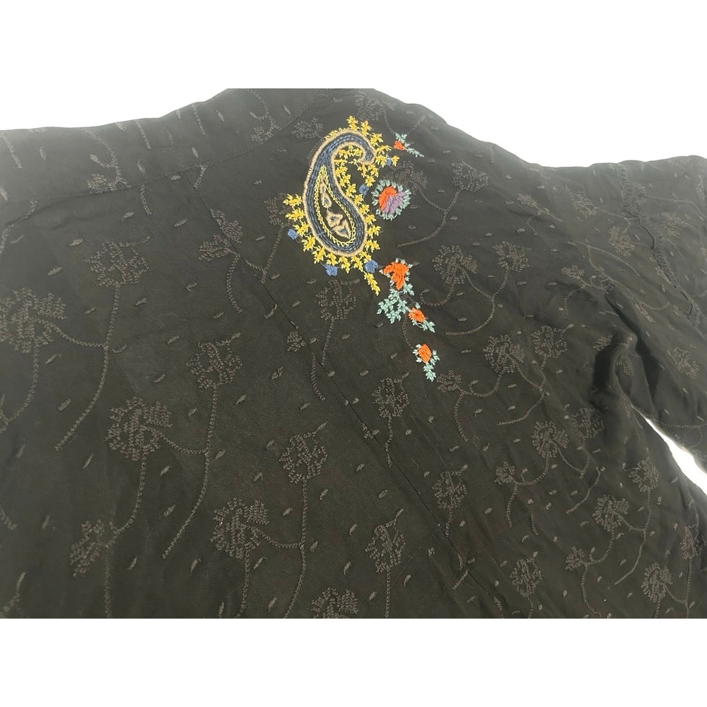 Free People Embroidered Paisley Kimono Cardigan Ruffle Bell Sleeve Black XS/S - Picture 5 of 9